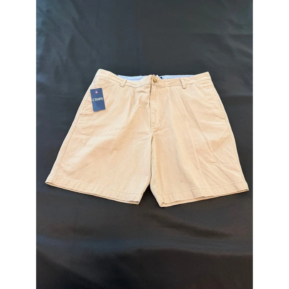 Chaps Mens Tan Khaki Flat Front Cotton Twill Casual Shorts Size 38 NWT